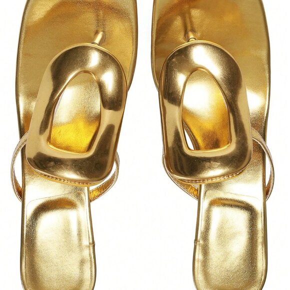 Gold Elegant Women's Metallic Square Toe Kitten Sandal Heels - Picture 3 of 5